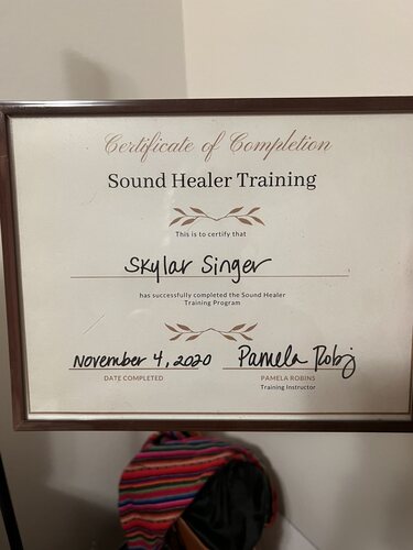 Sound Healer Training certificate