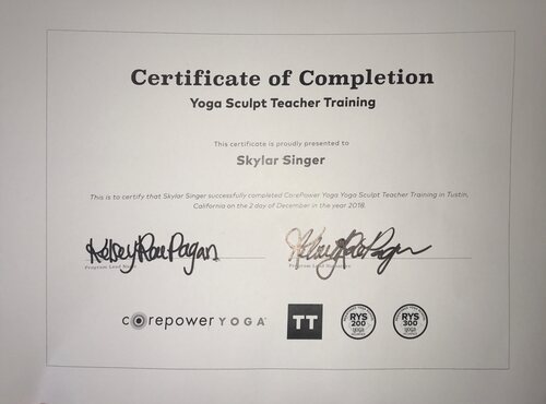 Yoga Sculpt Teacher Training certificate